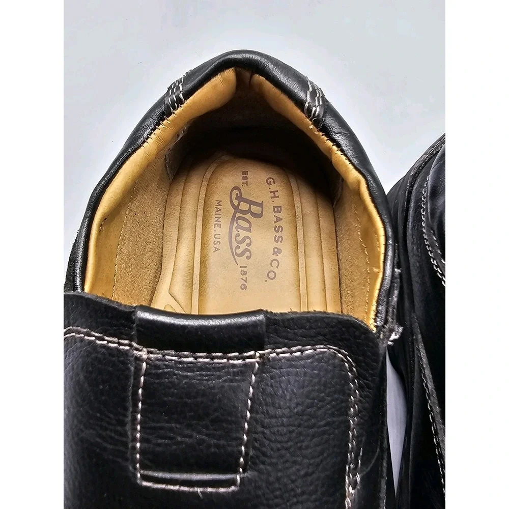 GH Bass Co Lenny Black Leather Slip On Loafers Boat‎ Shoes Mens Size 7 M